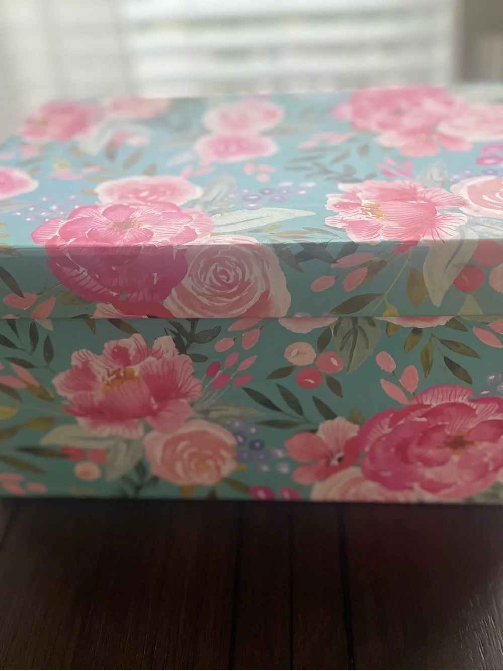Clementine Paper Company Storage Box in Teal and Pink, 9” X 13” X 7” high appx